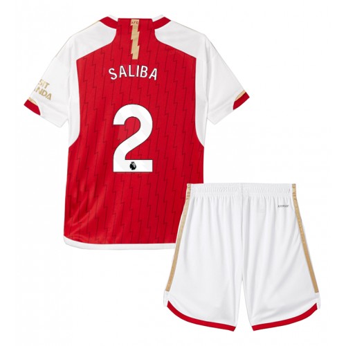 Fotbalové Dres Arsenal William Saliba #2 Dětské Domácí 2023-24 Krátký Rukáv (+ trenýrky)